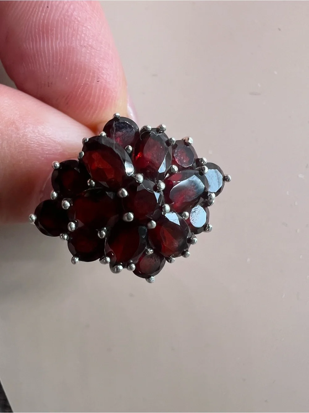Sterling Silver Garnet Cluster Ring - Deep Red
